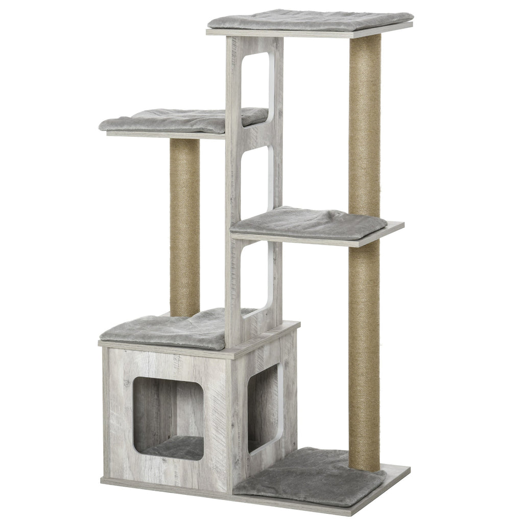 Multi level Cat Tree for cats with Scratch Pole, Grey - Borge' Group Limited