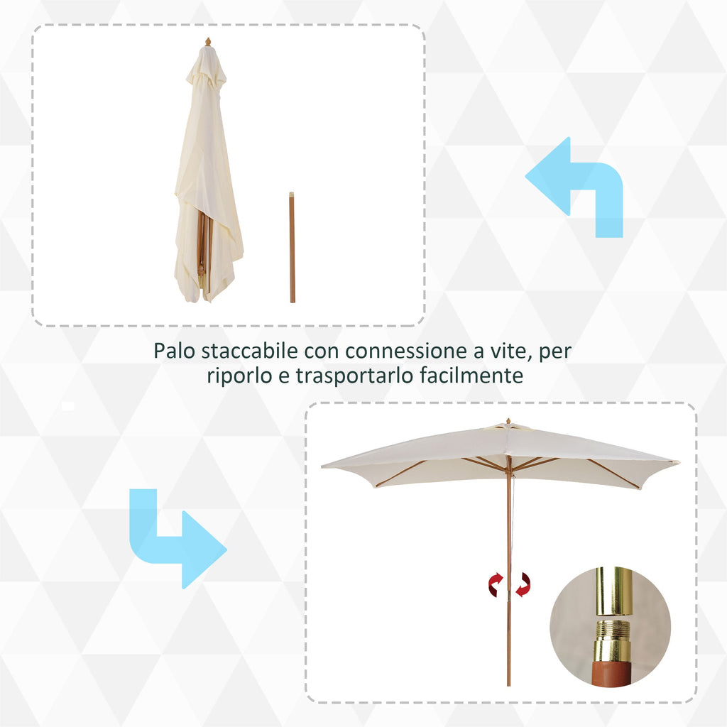 2x3m Waterproof Garden Umbrella, Wood and 180G Polyester, Beige - Borge' Group Limited