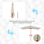 2x3m Waterproof Garden Umbrella, Wood and 180G Polyester, Beige - Borge' Group Limited
