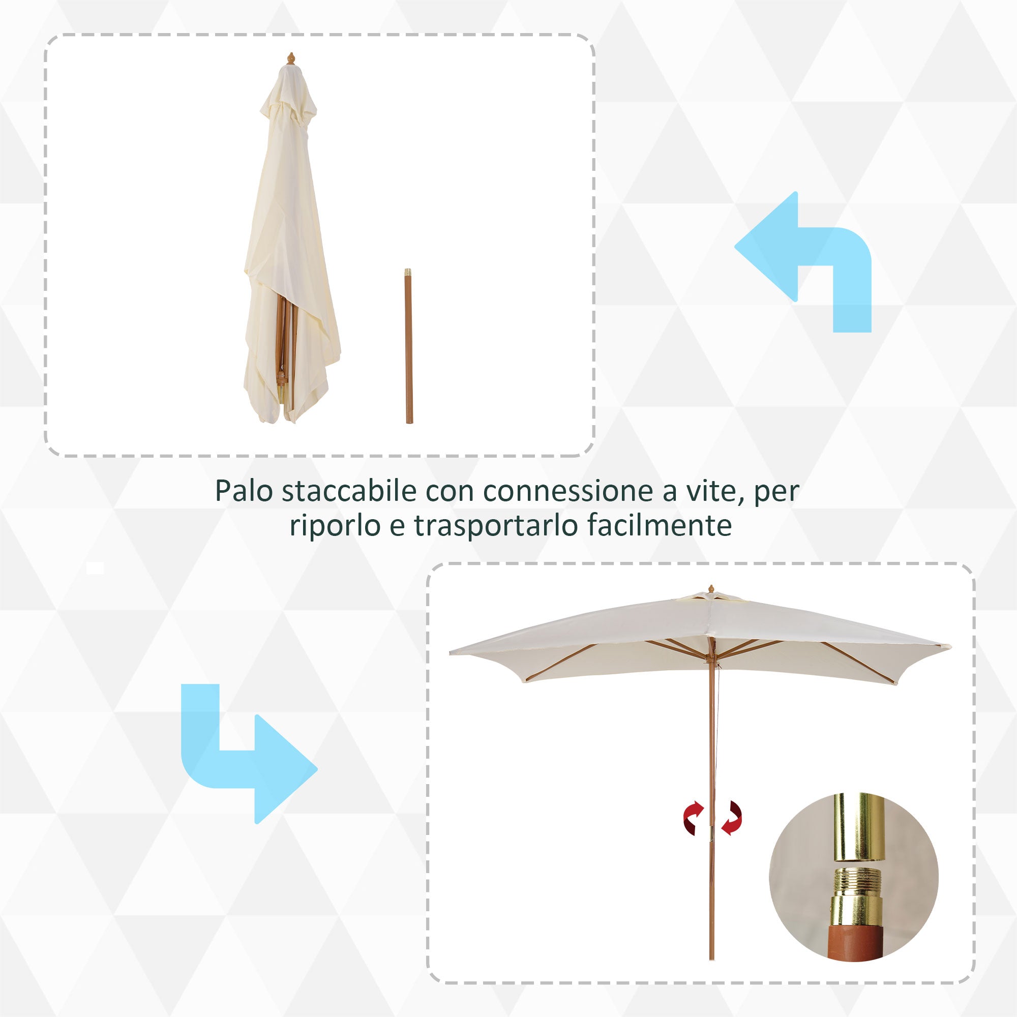2x3m Waterproof Garden Umbrella, Wood and 180G Polyester, Beige - Borge' Group Limited