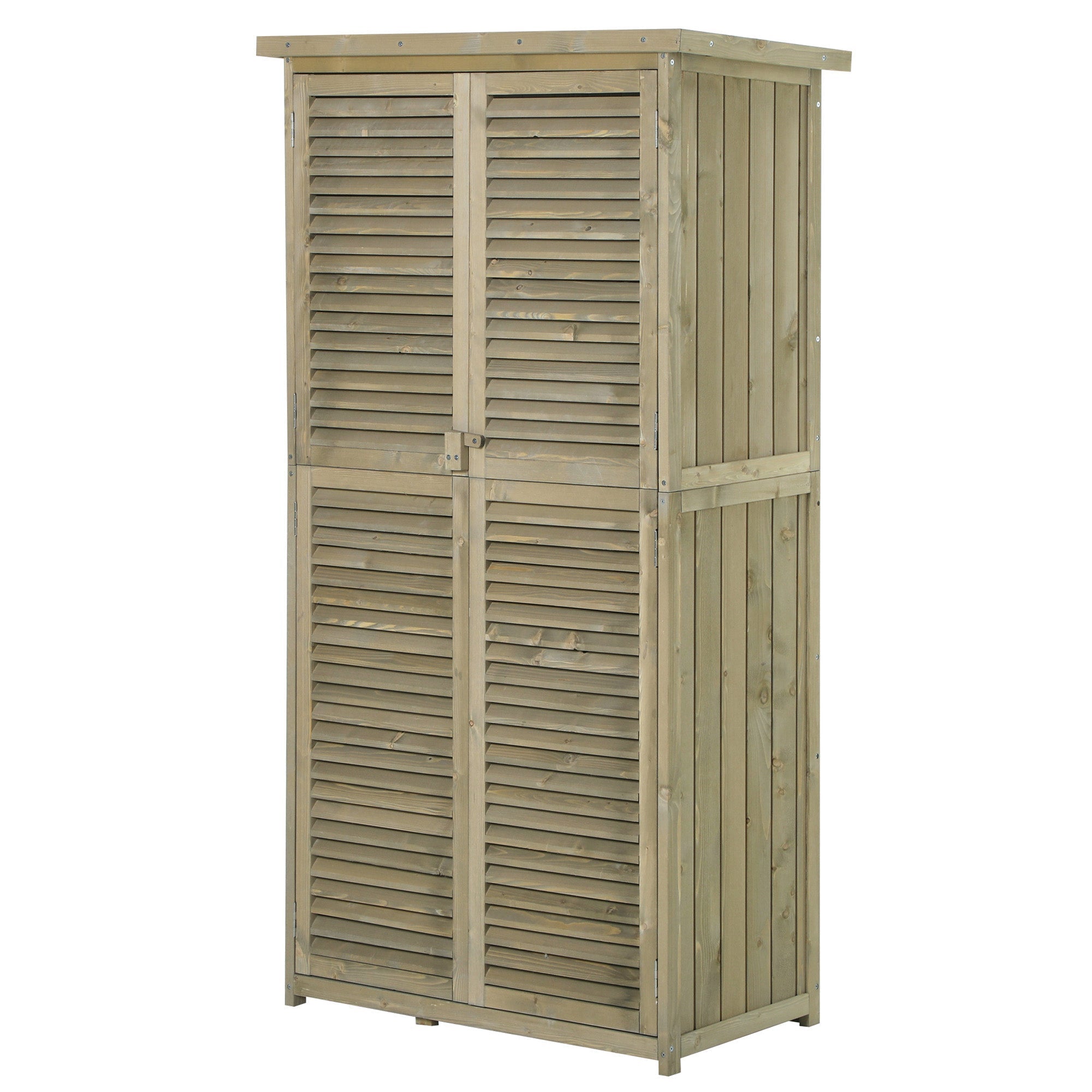 Wooden Garden Shed with Waterproof Roof, Outdoor Garden Tool Cabinet with 4 Compartments, 87x46.5x160cm, Grey - Borge' Group Limited