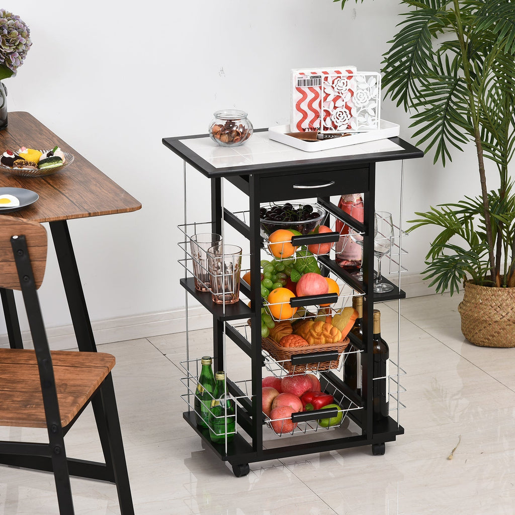 kitchen trolley with 4 removable baskets and 4 black side compartments - Borgè