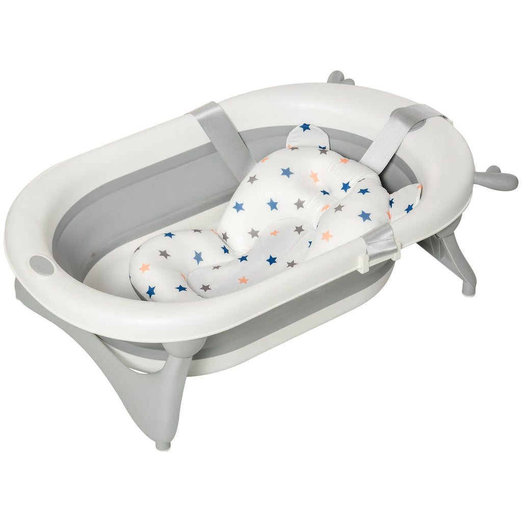 Homcom Folding bathtub for children 0-3 years with temperature and pillow indicator, 81.5x50.5x23.5cm, white - Borgè