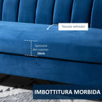 SOREA | Modern Blue Velvet 3 Seater Sofa with Golden Legs | 181x86x78cm - Borgè