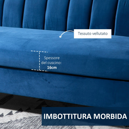 SOREA | Modern Blue Velvet 3 Seater Sofa with Golden Legs | 181x86x78cm