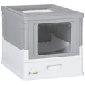 2-Door Closed PP Cat Litter Box with Scoop and Removable Tray, 47.5x35.5x36.7 cm - Borge' Group Limited