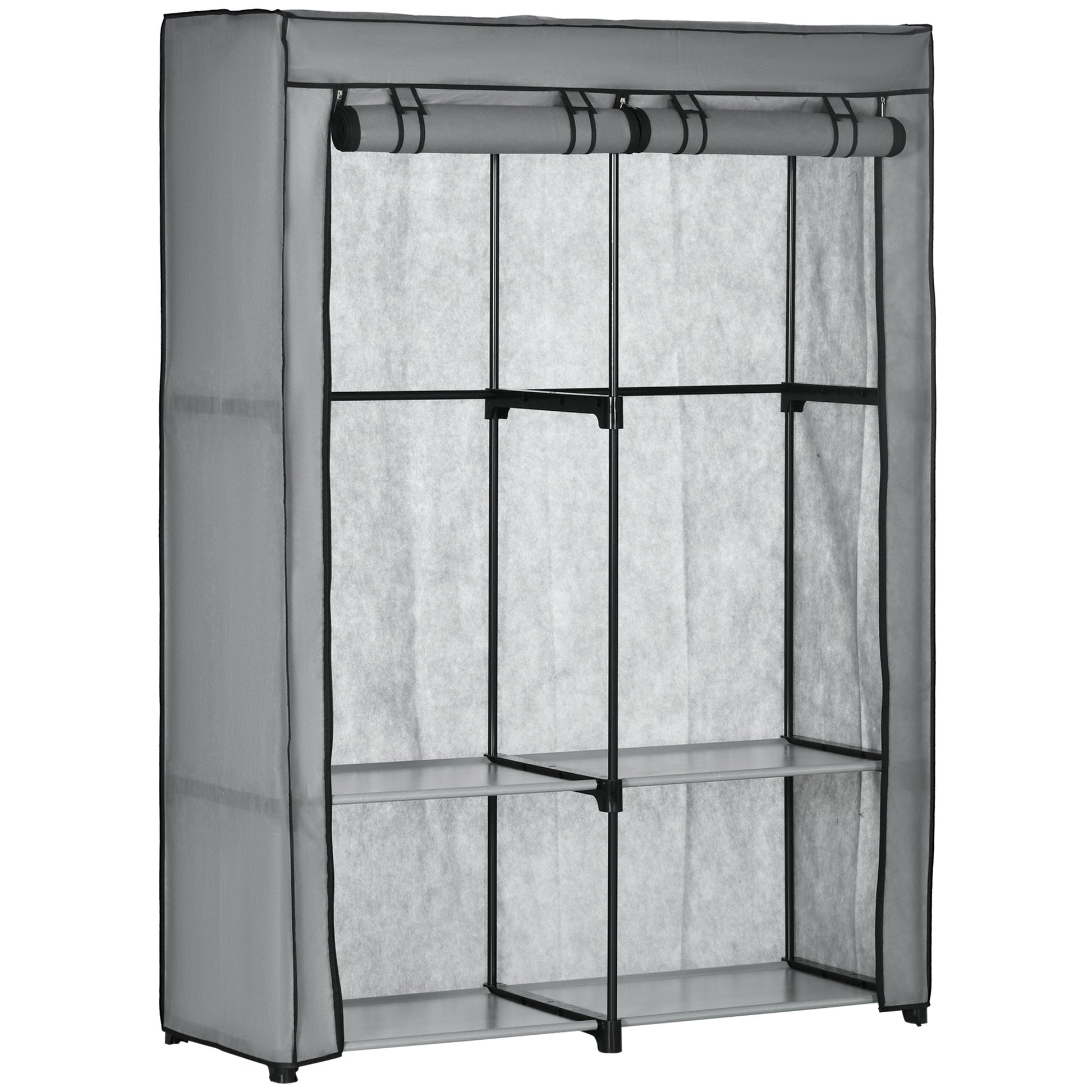 laptop wardrobe wardrobe in non -woven fabric with 4 open shelves and 2 hangers, 118x49x170 cm, Grey - Borgè