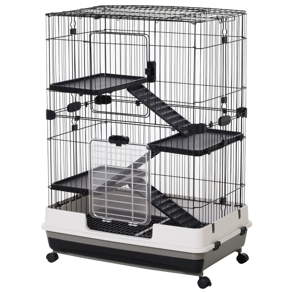 3-Tier Metal Cage with Tray for Rodents, Rabbits and Ferrets with 4 Wheels, 81.2 x 52.7 x 114 cm, Black - Borge' Group Limited