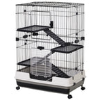 3-Tier Metal Cage with Tray for Rodents, Rabbits and Ferrets with 4 Wheels, 81.2 x 52.7 x 114 cm, Black - Borge' Group Limited