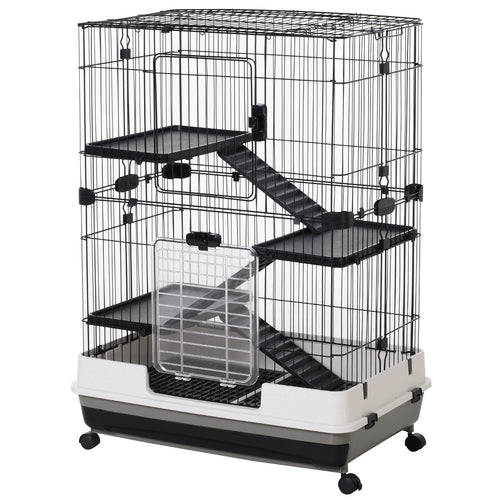3-Tier Metal Cage with Tray for Rodents, Rabbits and Ferrets with 4 Wheels, 81.2 x 52.7 x 114 cm, Black - Borge' Group Limited