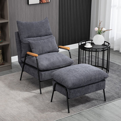 RELLY | Grey Velvet Armchair with Footrest - Borgè