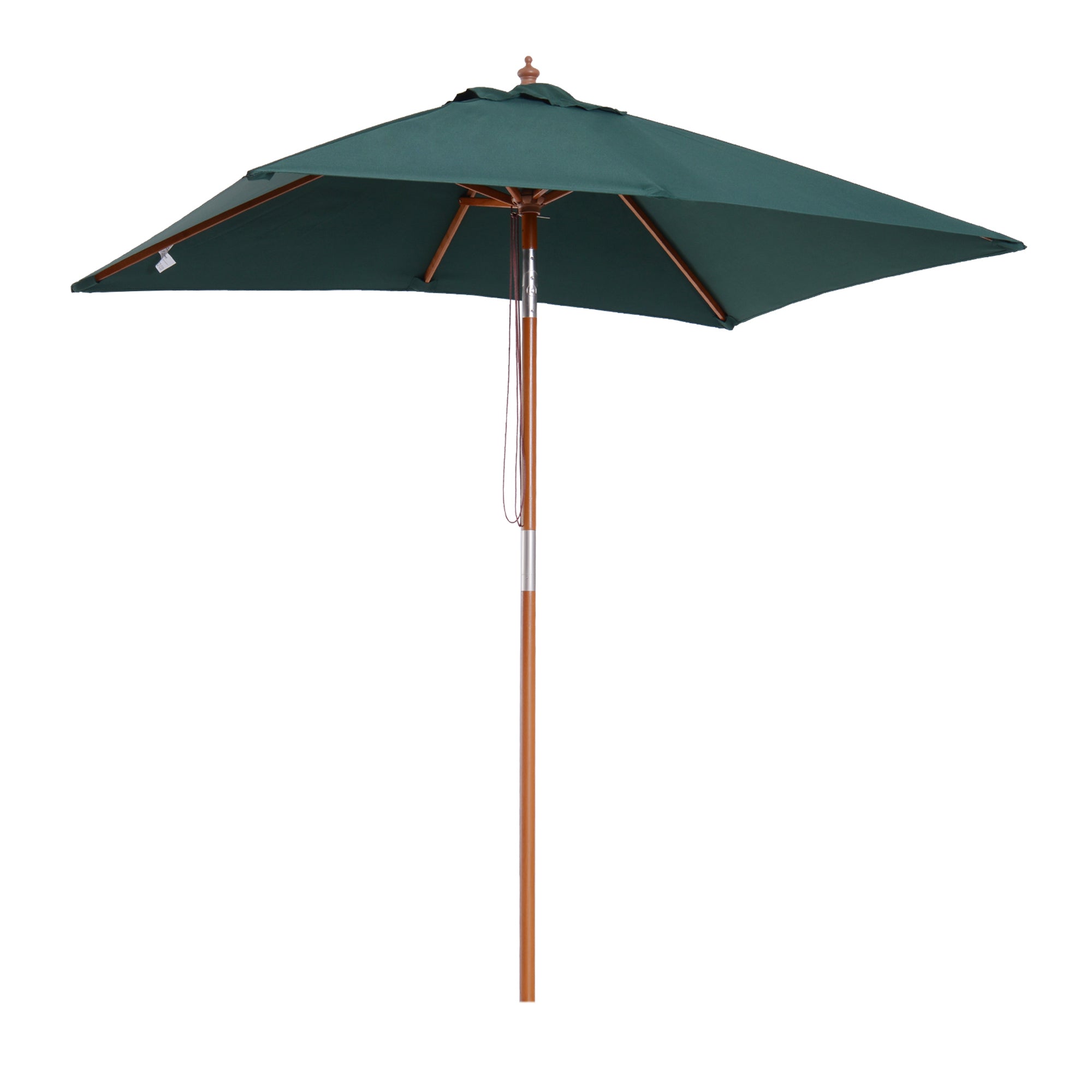 Tilting Garden Umbrella 2x1.5m with 6 Ribs, Wooden Pole and Rope Opening, Green - Borge' Group Limited