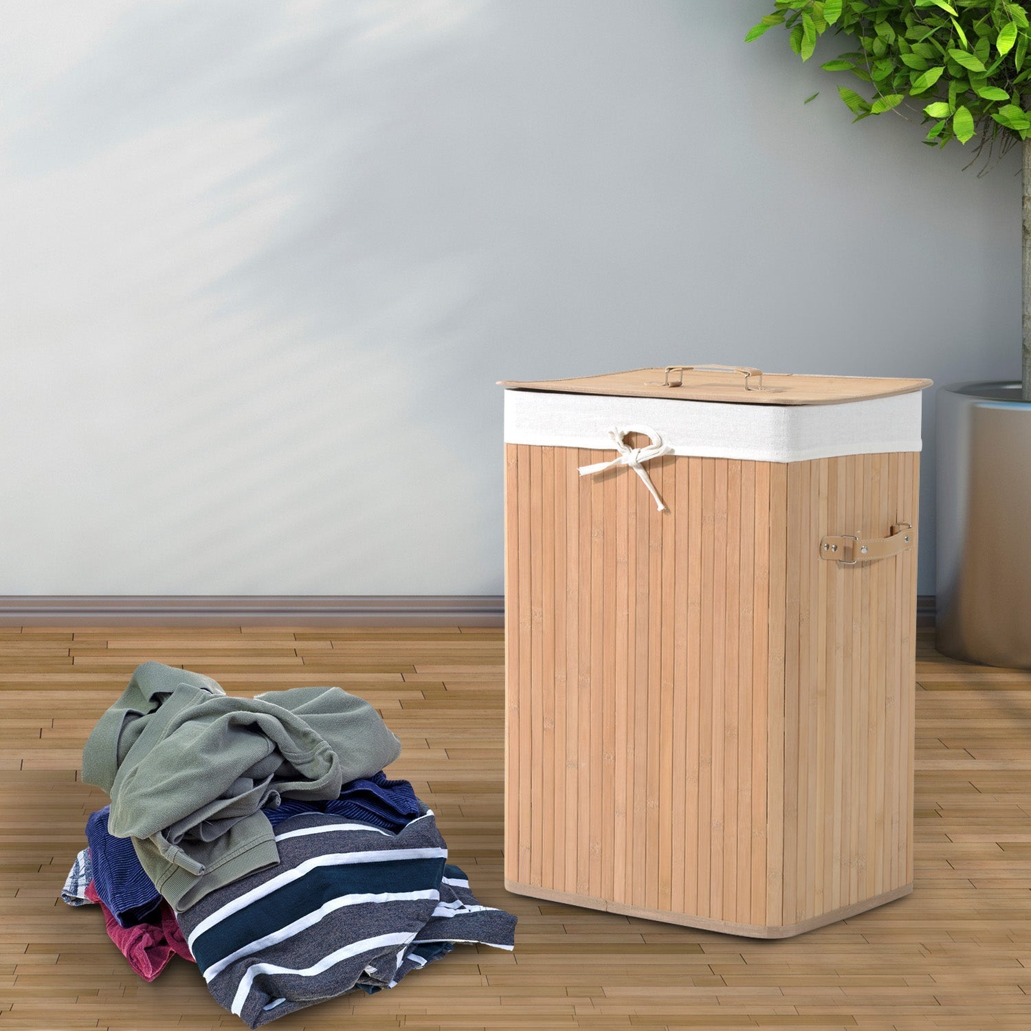 Stylish Bamboo Basket with Lid, Removable Cover, and Lining - 40x30x60cm - Borgè