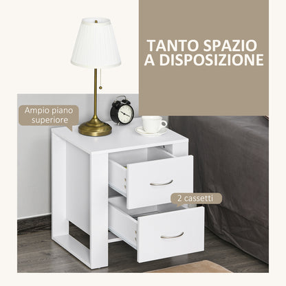 Homcom Modern wooden bedside table with 2 drawers per bedroom, 48x39x54cm, white - Borgè