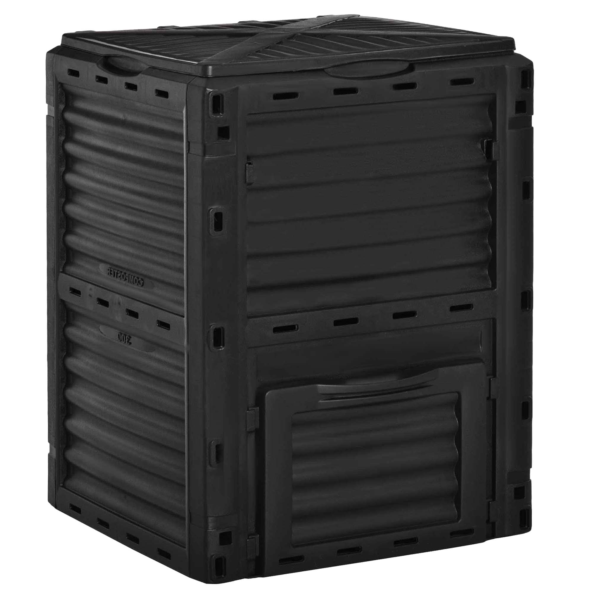 Garden Composter, 300L Black Plastic Home Compost Bin with Snap-On Lid - Borge' Group Limited