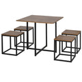 Set 5 pieces Table bar with industrial style stools for kitchen, house or restaurant, black and wooden color - Borgè