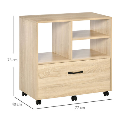 Multipurpose Cabinet Office Printer Stand with 5 Wheels and Adjustable Shelf, 77x40x73cm - Wood - Borgè