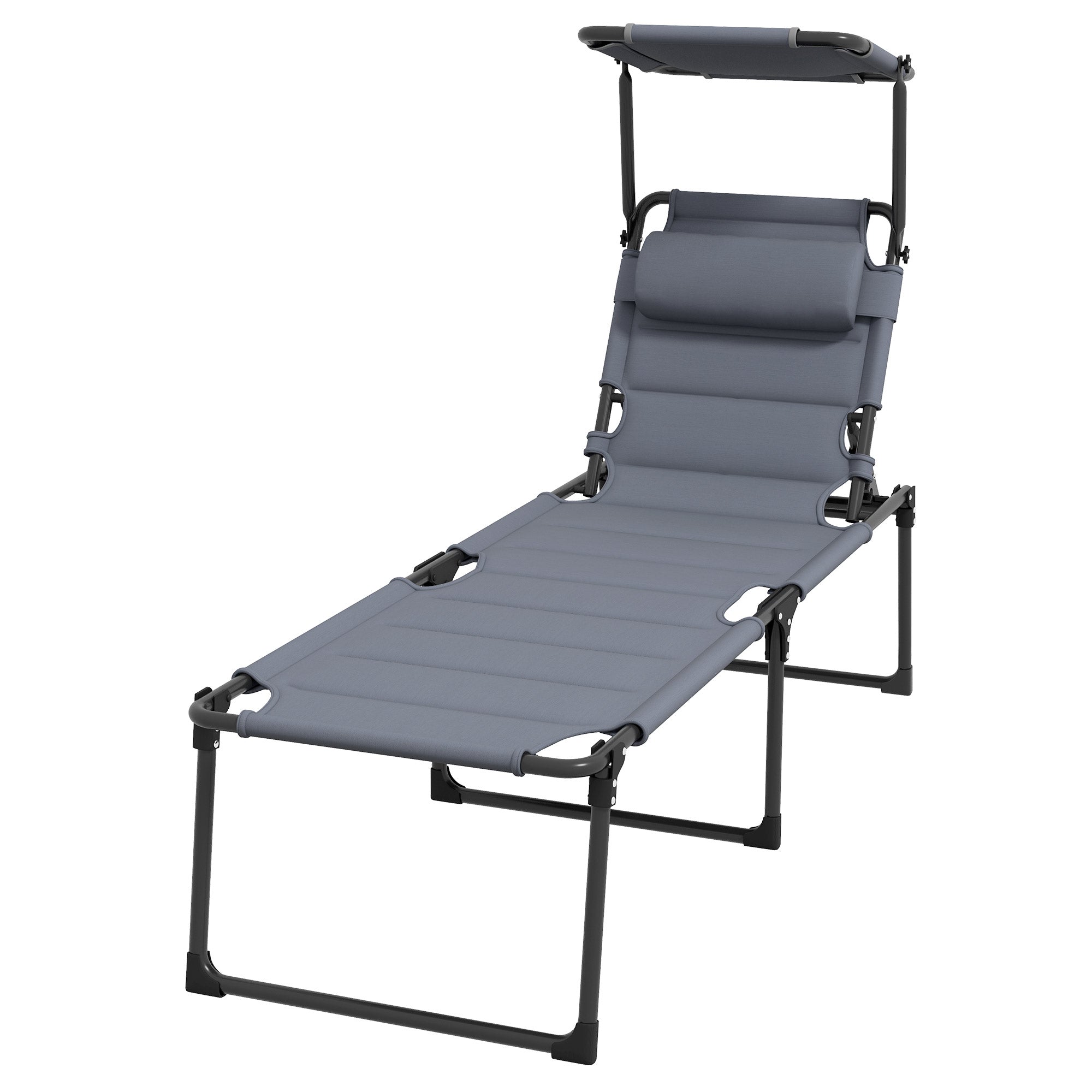 Outsunny folding sun bed with 4 -level adjustable backrest, pillow and padding, gray - Borgè
