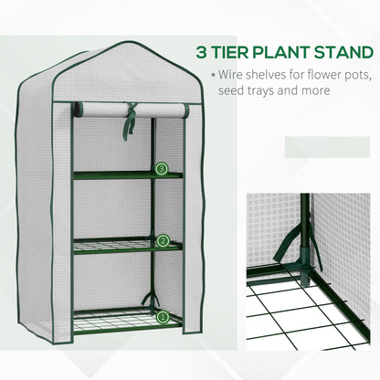 Outsunny mini garden greenhouse with pear coverage, 3 shelves and roller shutters, 59x39x127cm, white - Borgè