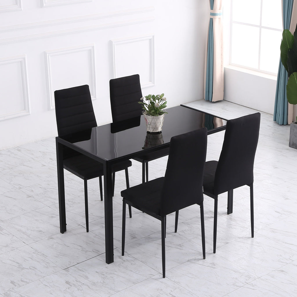 Set 4 Padded Modern Style Chairs in Metal and Fabric - Black - Borgè