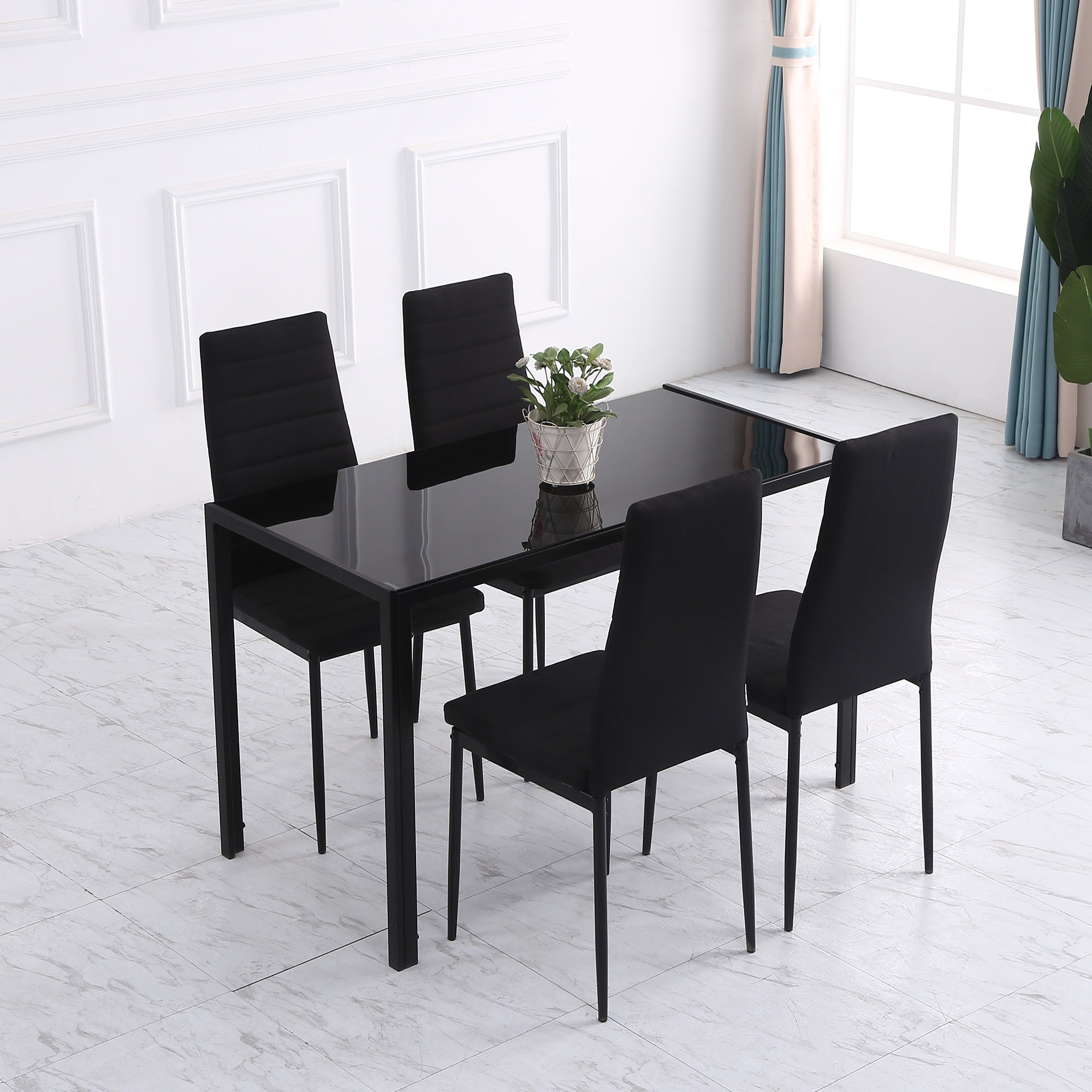 Set 4 Padded Modern Style Chairs in Metal and Fabric - Black - Borgè