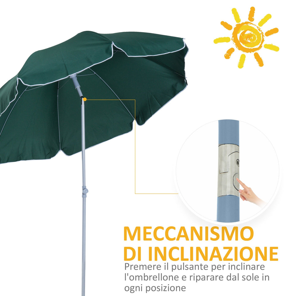 2x2.3m Portable Outdoor Umbrella with Tilting Canopy in Dark Green Polyester - Borge' Group Limited