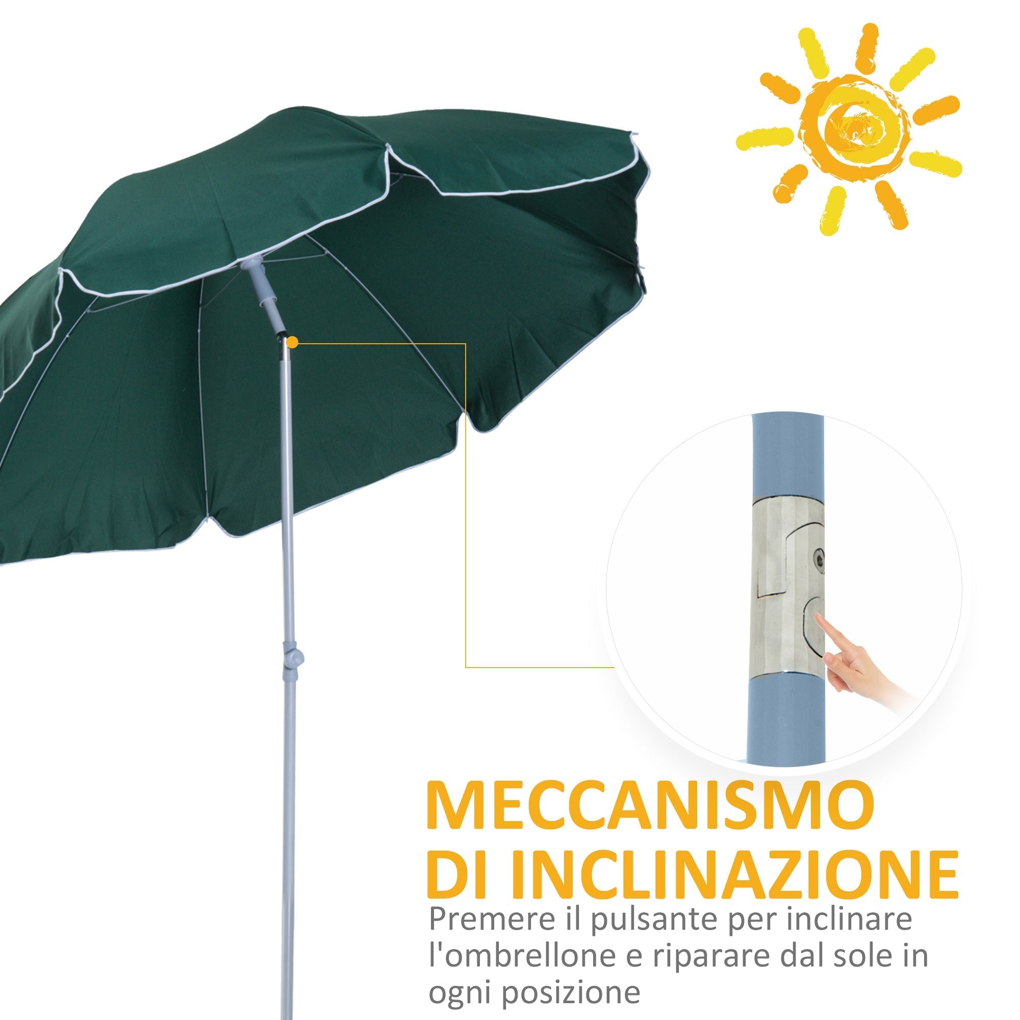 2x2.3m Portable Outdoor Umbrella with Tilting Canopy in Dark Green Polyester - Borge' Group Limited