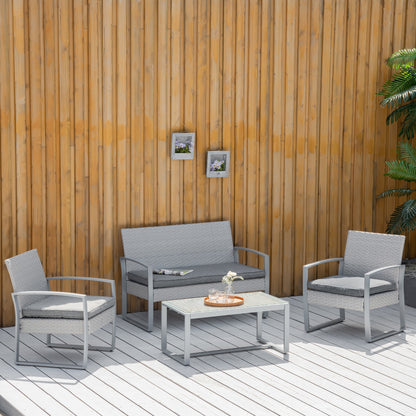 Rattan Outdoor Garden Furniture Set, Table, Sofa and 2 Armchairs | Outsunny
