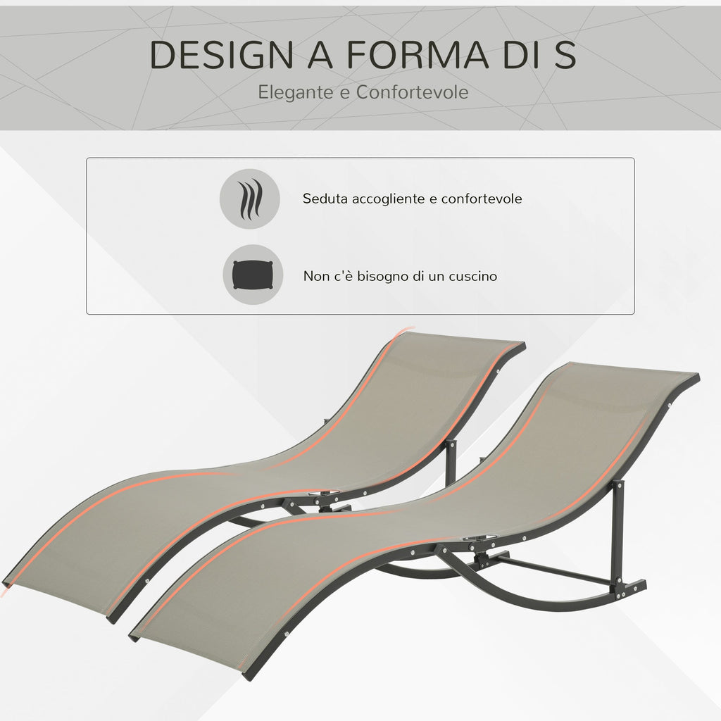 Set of 2 Folding Garden Loungers, Aluminum and Textilene Sun Lounger, 61x165x63cm - Borge' Group Limited