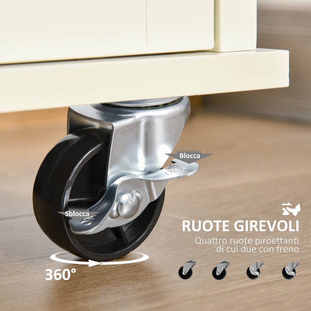 Cooking island for tools and accessories with drawers, locker and rack, 110x49.5x89.5 cm, white - Borgè