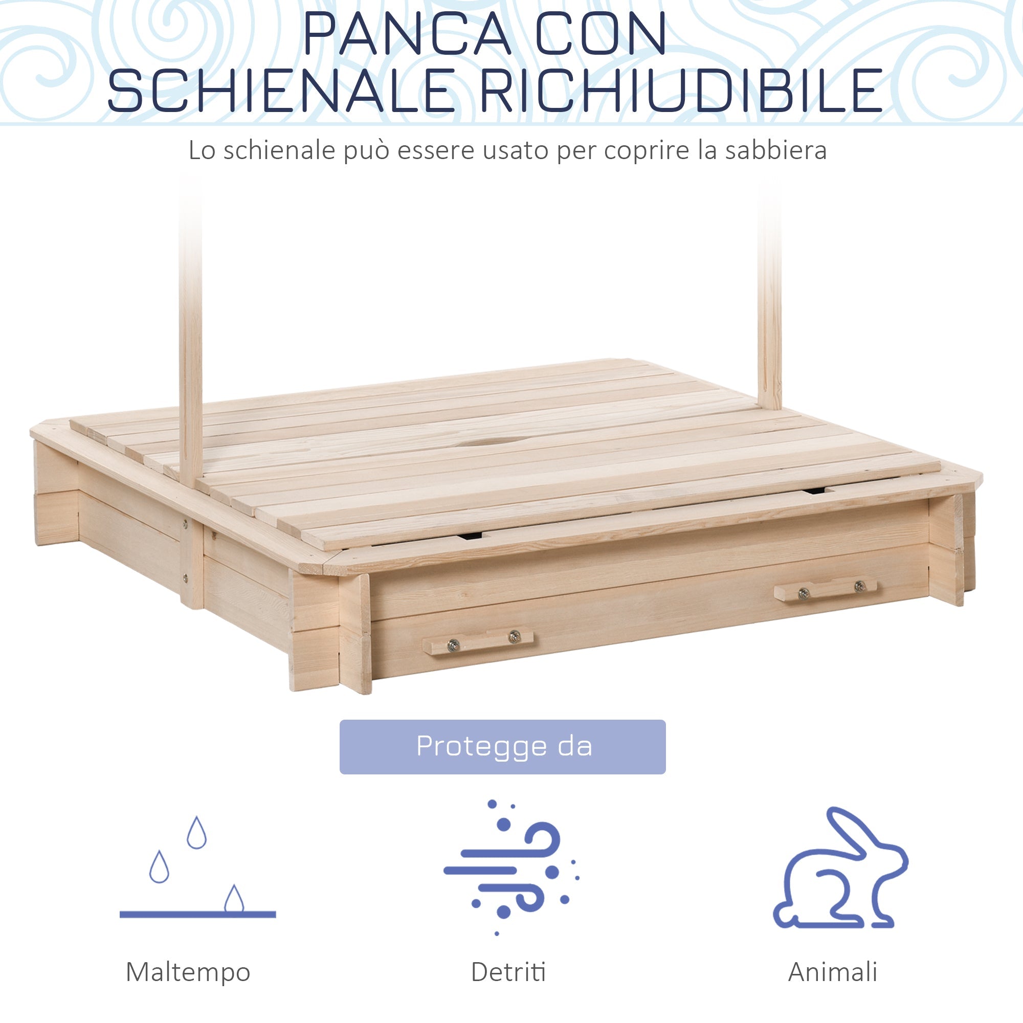 Outsunny Sabbiera For Children in Wooden With Core Parasoles, Bench And Cover, 106x106x121cm White and blue - Borgè
