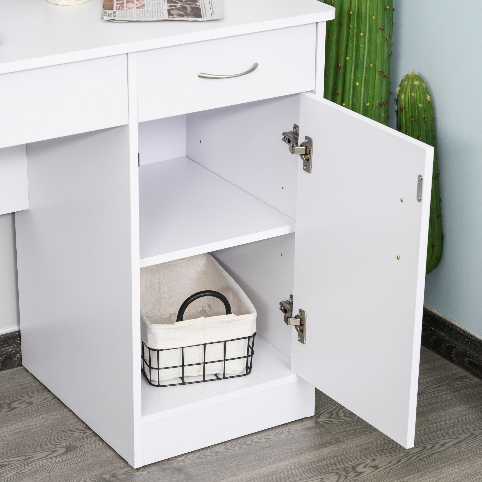 classical office desk with 2 drawers and white wooden locker - Borgè