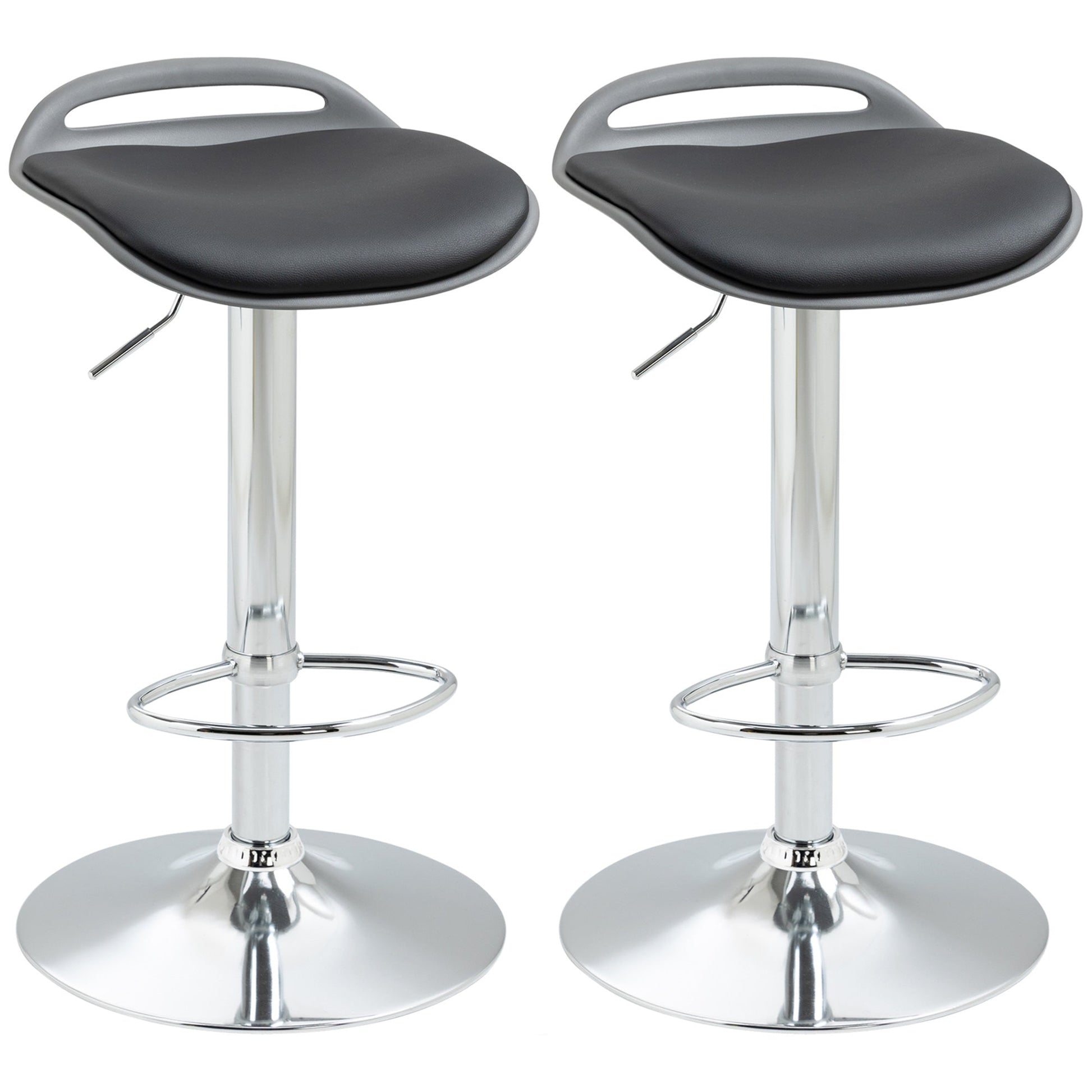 set of 2 bar stools with adjustable height and swivels with footrests, black - Borgè