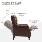 Relaxable Relaxable Armchair 90 ° and 150th Manual for TV, Living Room, Room, Modern Leather Design 73x86x104cm - Borgè