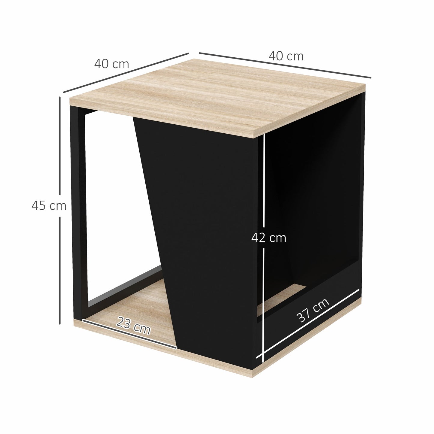 Set of 2 Coffee Tables with Storage Compartment in Chipboard and Steel, 40x40x45cm, Black and Oak - Borgè