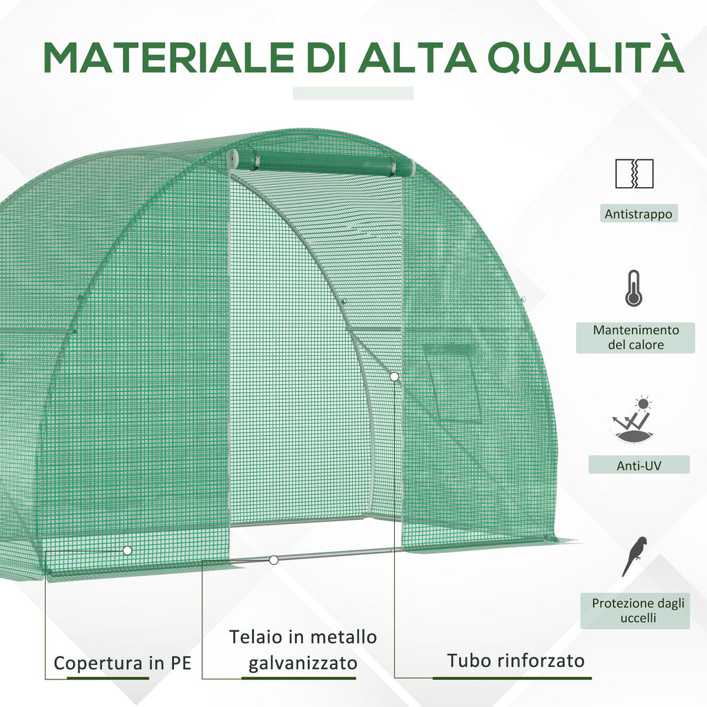Tunnel Greenhouse with Roll-Up Door and Windows, PE Cover and Steel Structure, 1.5x3x2m, Green - Borge' Group Limited