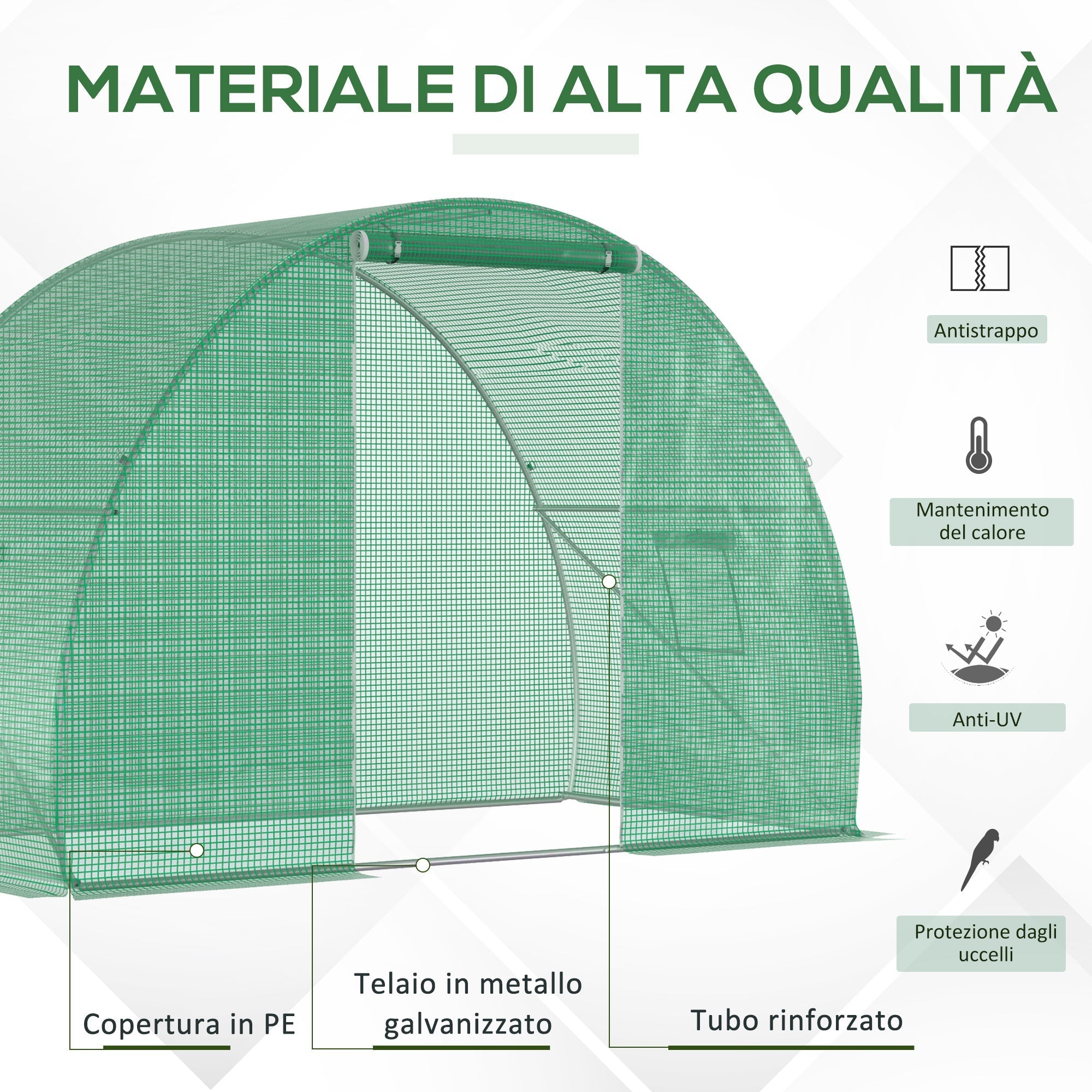 Tunnel Greenhouse with Roll-Up Door and Windows, PE Cover and Steel Structure, 1.5x3x2m, Green - Borge' Group Limited
