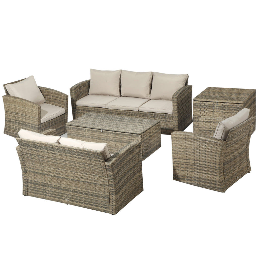 Garden Furniture Set 6 Piece Rattan Garden Furniture Set with Sofas, Armchairs and Storage Tables, Beige - Borge' Group Limited
