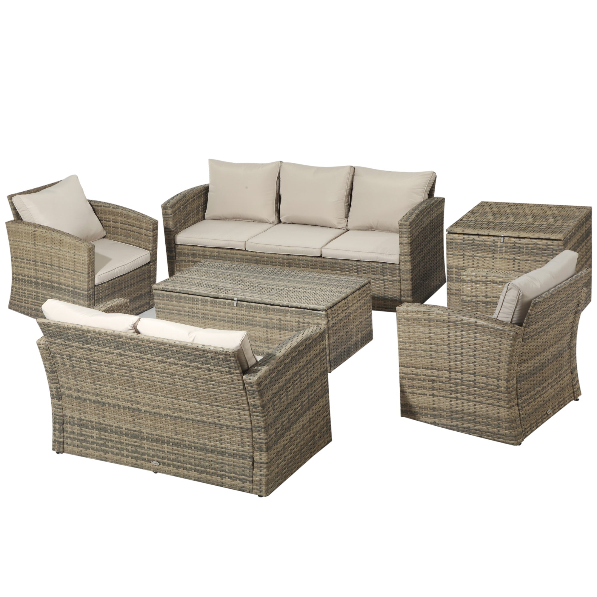 Garden Furniture Set 6 Piece Rattan Garden Furniture Set with Sofas, Armchairs and Storage Tables, Beige - Borge' Group Limited