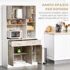 Mobile buffet dispensation kitchen, white and wood, open drawers open - Borgè