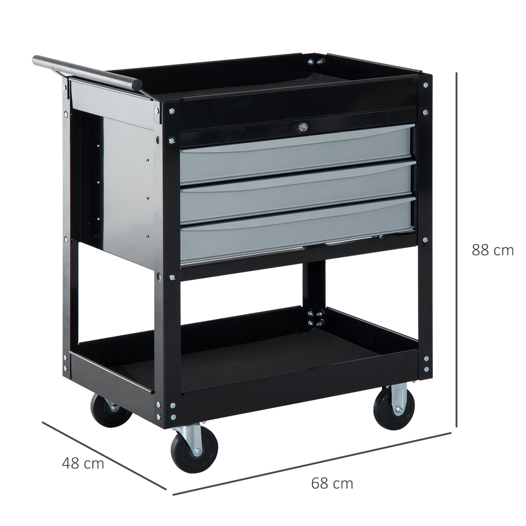 Black Professional Mechanic Garage Trolley with drawers | 68 x 46 x 88cm - Borgè