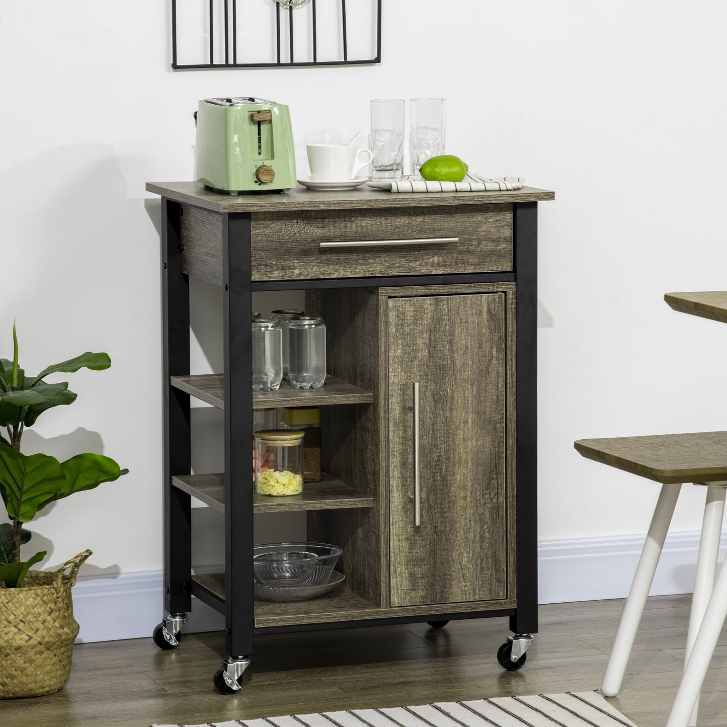 kitchen trolley spirits with wheels, chipped wood, 60x50x84.5cm, brown