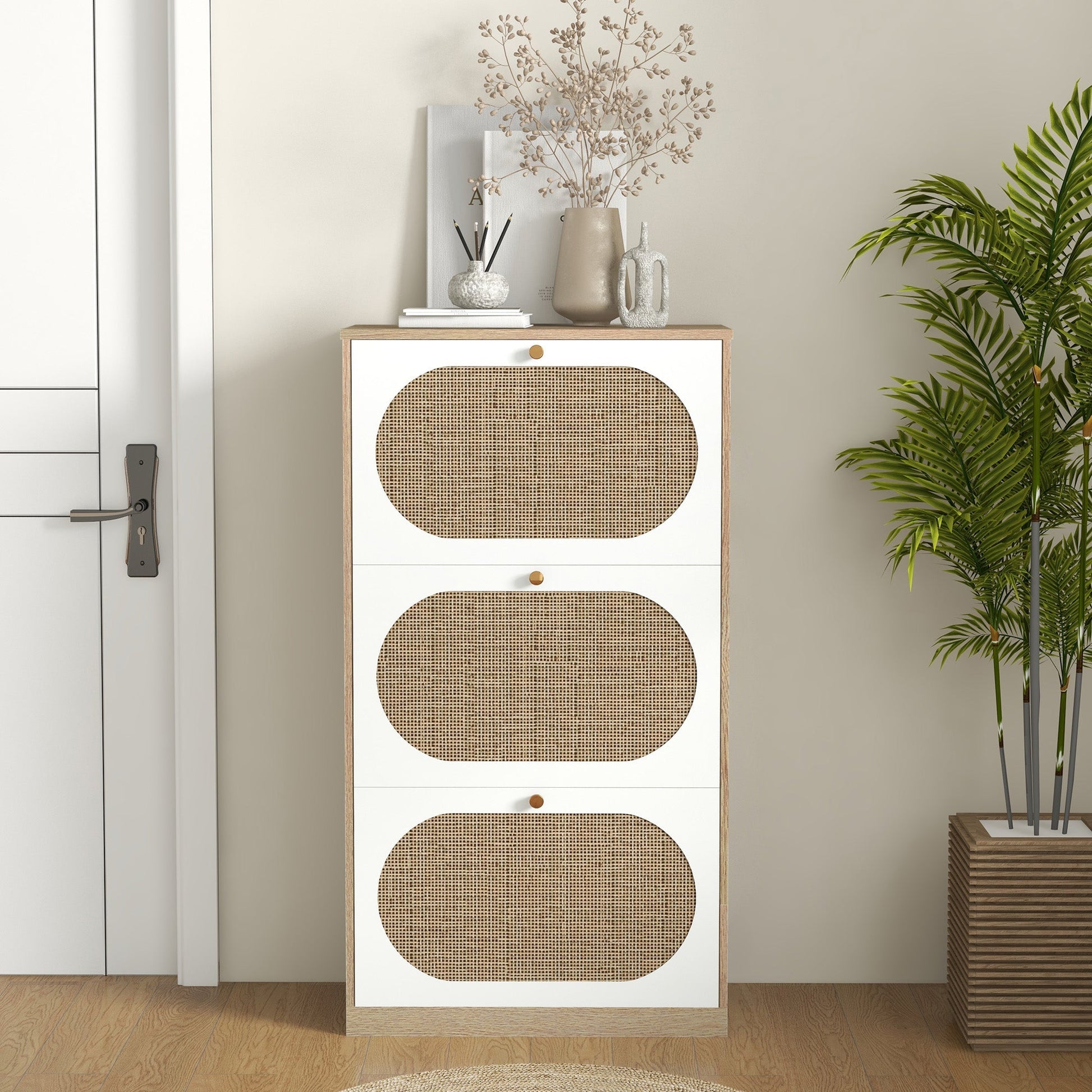 BOHO STYLE | Shoe Rack in Rattan style for up to 18 pairs | 60x24x115 cm - Borgè