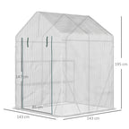 Outdoor Garden Greenhouse in Steel and PE with 2 Shelves and Roller Door, 143x143x195 cm, White - Borge' Group Limited