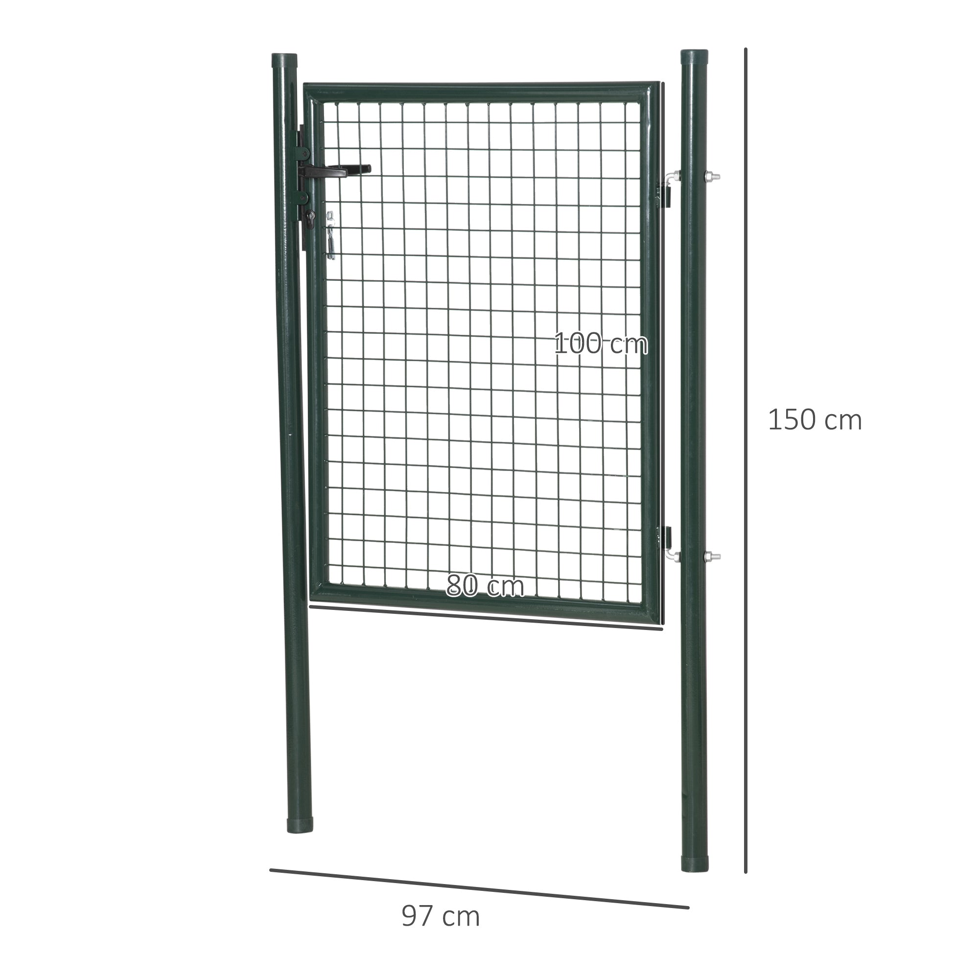 Garden gate in steel with lock and 3 keys, 97x150cm, green - Borge' Group Limited
