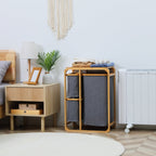 Clothes Laundry Basket with 3 removable compartments in Fabric and Bamboo, 50x32x69.7cm - Borgè