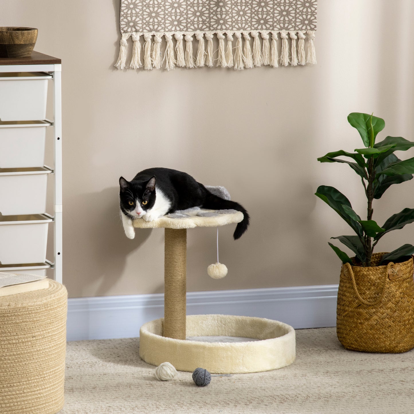 POPZ | Cat Tree for cats with Scratch Pole | 41x41x44 cm, grey and beige - Borgè