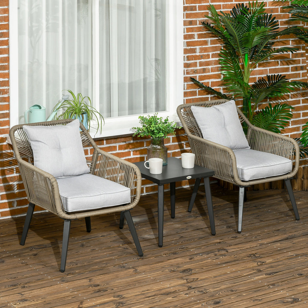 3 Piece Garden Table and Chair Set in PE Rattan and Steel with 2 Modern Chairs and 1 Coffee Table - Borge' Group Limited