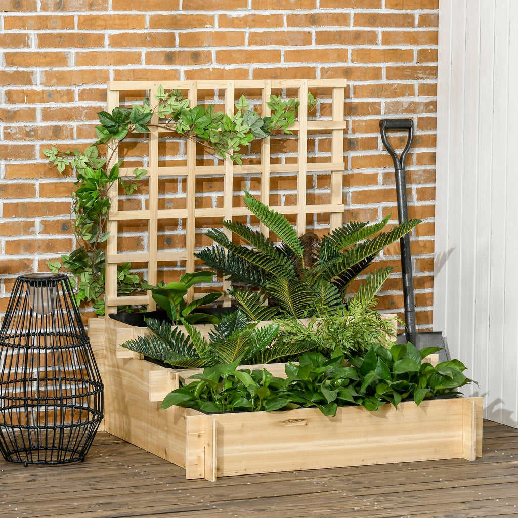 3-Tier Outdoor Planter with Fir Wood and Non-Woven Fabric Trellis, 95x95x110 cm - Borge' Group Limited