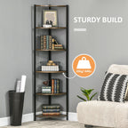 Homonda Modern Angular Bookshop with 6 metal shelves and MDF, 34x34x166cm, brown and black - Borgè